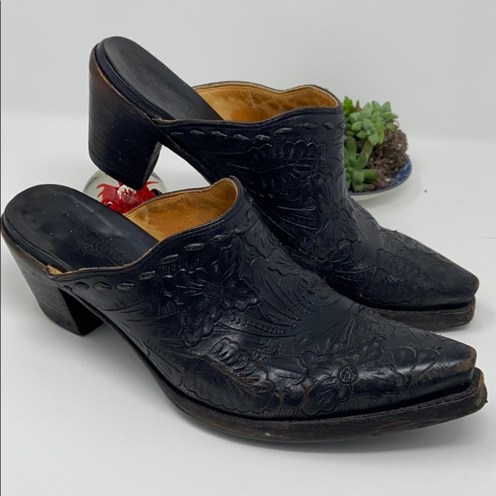 Old Gringo Black Tooled Leather Western Mules 9